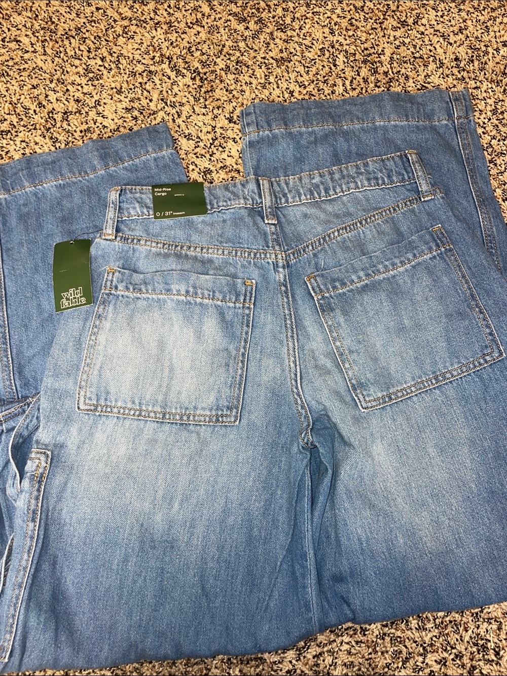 Wild Fable Baggy Wide Leg Cargo Mid Rise Soft Denim Jeans Woman’s 0 NWT - Picture 4 of 8